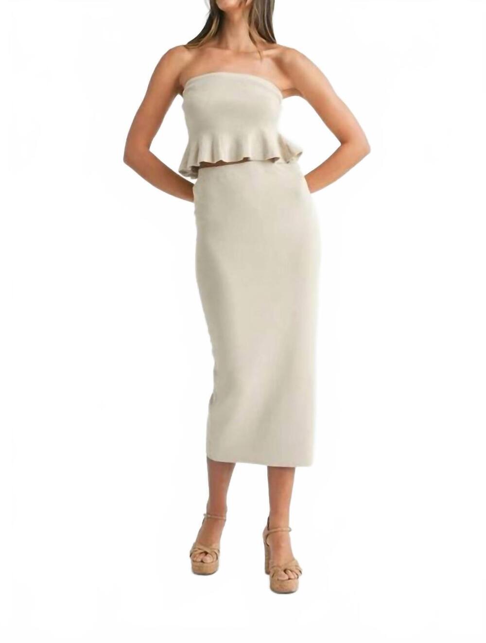 NEW MABLE strapless peplum top and skirt set in beige